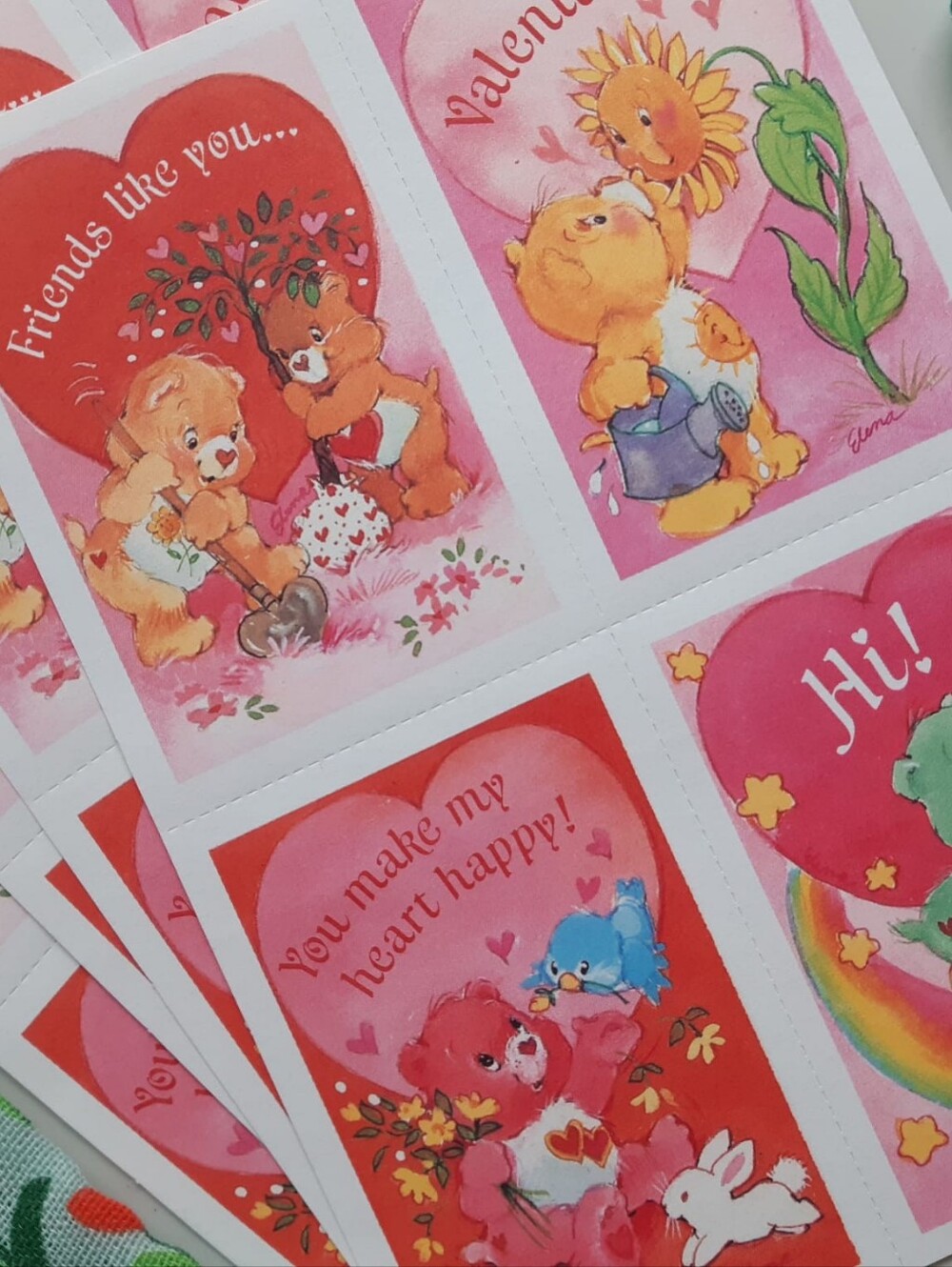 Vintage Care Bears Valentine Card Sheets (5 sheets together)